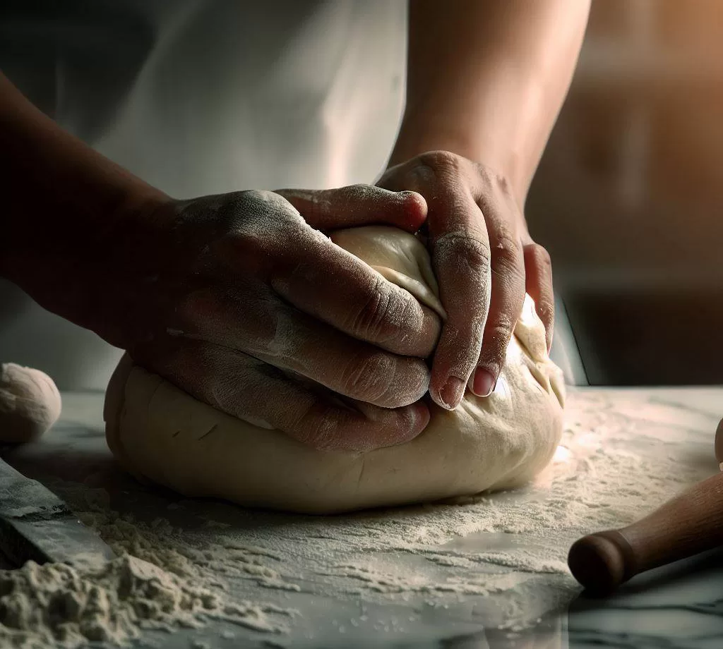 kneading a pizza dough
